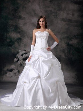 A-line Court Train Taffeta Embroidery Beading Wedding Dress
