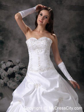 A-line Court Train Taffeta Embroidery Beading Wedding Dress