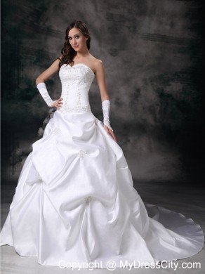 A-line Court Train Taffeta Embroidery Beading Wedding Dress