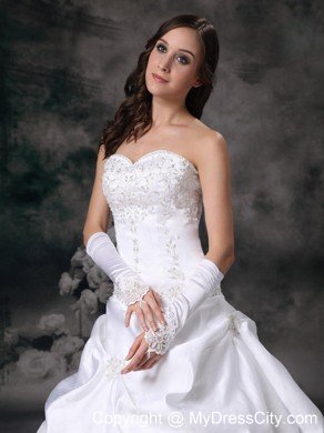 A-line Court Train Taffeta Embroidery Beading Wedding Dress