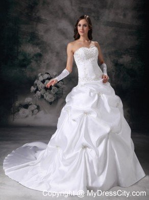 A-line Court Train Taffeta Embroidery Beading Wedding Dress