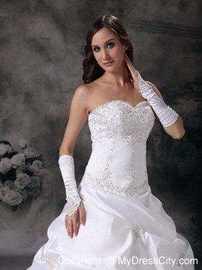 A-line Court Train Taffeta Embroidery Beading Wedding Dress
