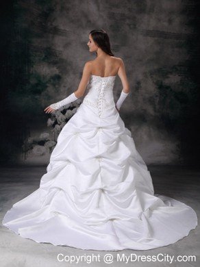 A-line Court Train Taffeta Embroidery Beading Wedding Dress