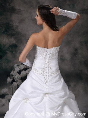 A-line Court Train Taffeta Embroidery Beading Wedding Dress