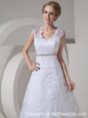 Princess Straps Court Train Wedding Gown with Lace Beading
