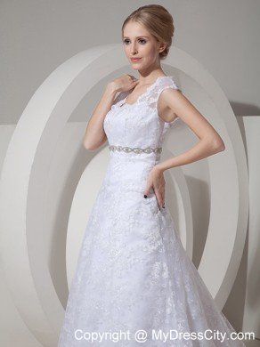 Princess Straps Court Train Wedding Gown with Lace Beading
