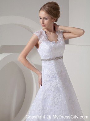Princess Straps Court Train Wedding Gown with Lace Beading