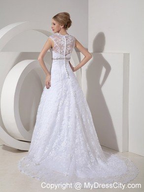 Princess Straps Court Train Wedding Gown with Lace Beading