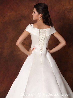 Off The Shoulder Appliques Cathedral Train Lace Wedding Dress