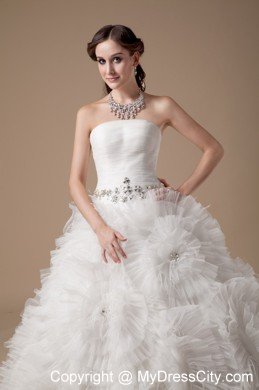 Ball Gown Satin and Tulle Beading Wedding Dress with Flowers