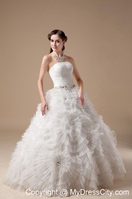 Ball Gown Satin and Tulle Beading Wedding Dress with Flowers