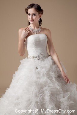 Ball Gown Satin and Tulle Beading Wedding Dress with Flowers