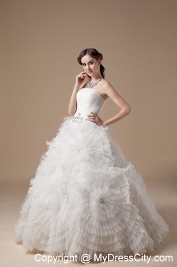Ball Gown Satin and Tulle Beading Wedding Dress with Flowers