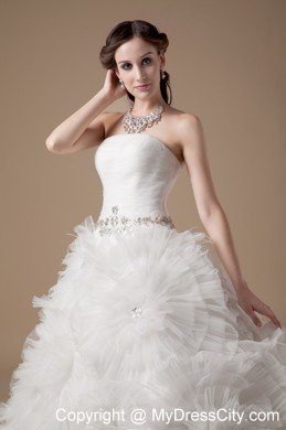 Ball Gown Satin and Tulle Beading Wedding Dress with Flowers