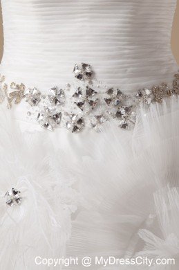 Ball Gown Satin and Tulle Beading Wedding Dress with Flowers