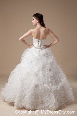 Ball Gown Satin and Tulle Beading Wedding Dress with Flowers