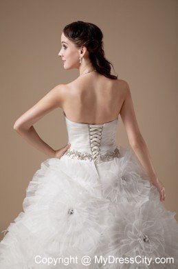 Ball Gown Satin and Tulle Beading Wedding Dress with Flowers