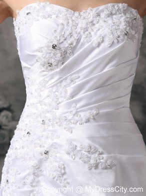 Column Brush Train Appliques Decorated Satin Dress for Wedding