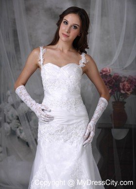 Straps Brush Train Organza Appliques and Ruches Wedding Gown