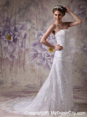 Mermaid Strapless Court Train Lace Appliques Dress for Wedding