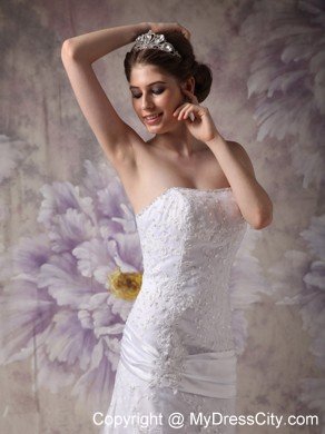 Mermaid Strapless Court Train Lace Appliques Dress for Wedding