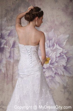 Mermaid Strapless Court Train Lace Appliques Dress for Wedding