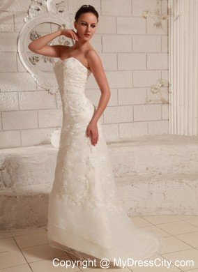 Asymmetrical Lace and Organza Wedding Dress for Brush Train