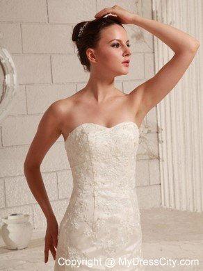 Asymmetrical Lace and Organza Wedding Dress for Brush Train
