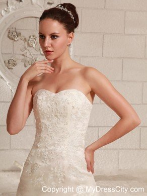 Asymmetrical Lace and Organza Wedding Dress for Brush Train