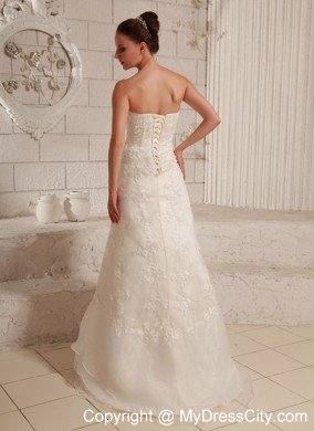 Asymmetrical Lace and Organza Wedding Dress for Brush Train