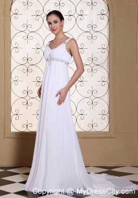 Wedding Gown for V-neck Beading Bust Chiffon Brush Train
