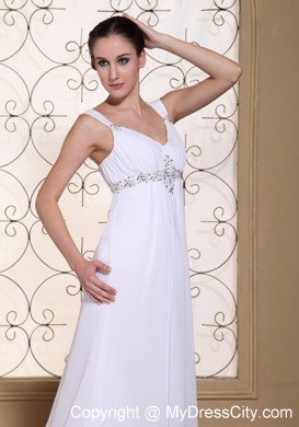 Wedding Gown for V-neck Beading Bust Chiffon Brush Train