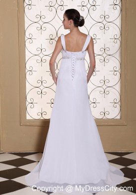 Wedding Gown for V-neck Beading Bust Chiffon Brush Train