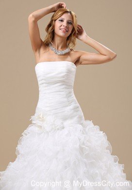 Ruffles Decorated Organza Wedding Dress with Hand Made Flowers