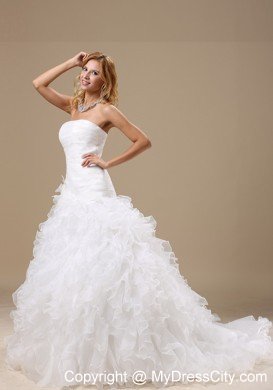 Ruffles Decorated Organza Wedding Dress with Hand Made Flowers
