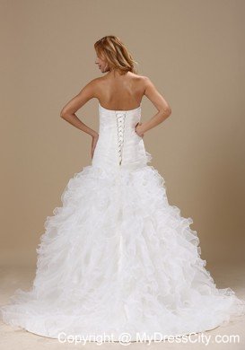 Ruffles Decorated Organza Wedding Dress with Hand Made Flowers