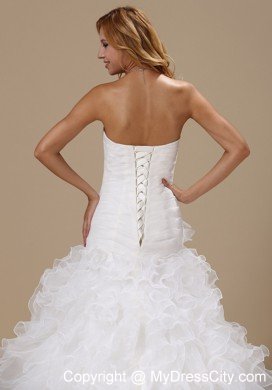 Ruffles Decorated Organza Wedding Dress with Hand Made Flowers