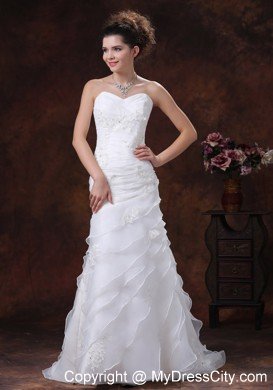 Ruched Bodice Organza for 2013 Wedding Dress With Appliques