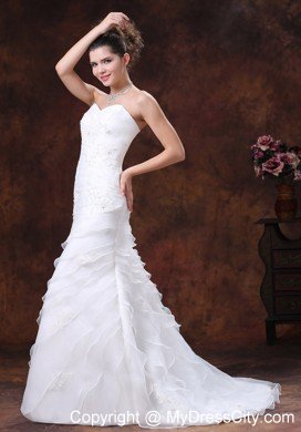 Ruched Bodice Organza for 2013 Wedding Dress With Appliques