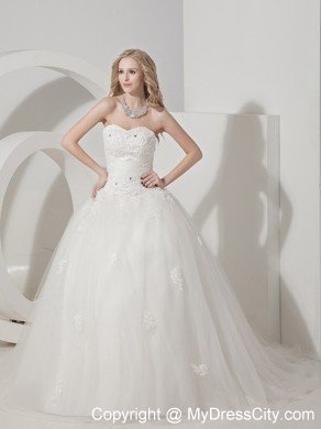 Ball Gown Court Train Tulle Appliques Decorated Wedding Dress