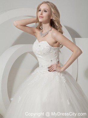 Ball Gown Court Train Tulle Appliques Decorated Wedding Dress