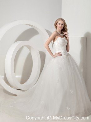 Ball Gown Court Train Tulle Appliques Decorated Wedding Dress