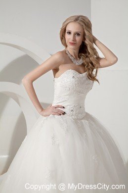 Ball Gown Court Train Tulle Appliques Decorated Wedding Dress