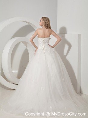 Ball Gown Court Train Tulle Appliques Decorated Wedding Dress