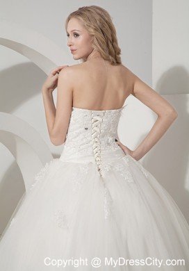 Ball Gown Court Train Tulle Appliques Decorated Wedding Dress