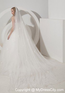 Ball Gown Court Train Tulle Appliques Decorated Wedding Dress