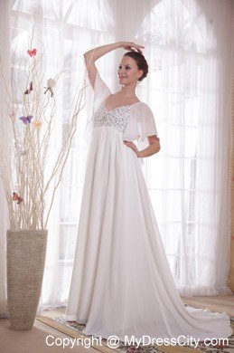Princess V-neck Court Train Chiffon Beading Maternity Bride Dress