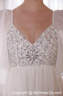 Princess V-neck Court Train Chiffon Beading Maternity Bride Dress