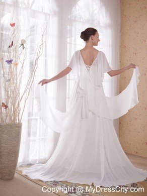 Princess V-neck Court Train Chiffon Beading Maternity Bride Dress