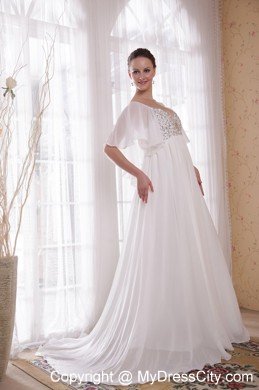 Princess V-neck Court Train Chiffon Beading Maternity Bride Dress